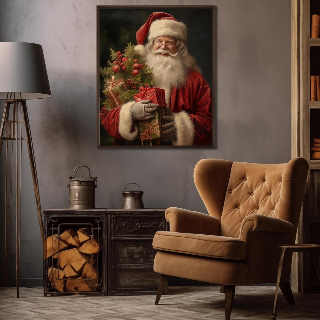 Printable Santa Art for Christmas, Santa Christmas Wall Art Featuring a
