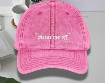 Embroidered Vintage Cap, Sparkle Emojis Overcompensating TV Show Pisses Me Off, Retro Baseball Cap, Distressed Dad Cap, Pride Month LGBT+