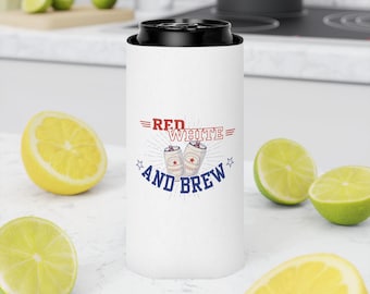 Red White and Brew Can Cooler, Fourth of July-bierhoes, patriottische bekerhouder Independence Day BBQ-feestgunst, VS Koozie Coozie