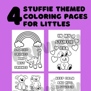 4 Stuffie Themed Coloring Pages for Littles - Printable Digital Download