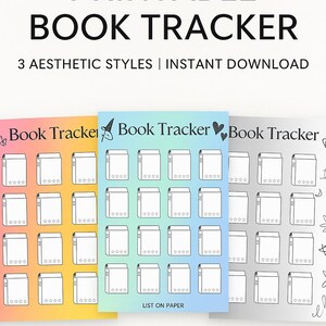 Afdrukbaar boektracker | Leuk en esthetisch leeslogboek | 3 kleurvariaties | Directe digitale download: tijdelijke introductieprijs