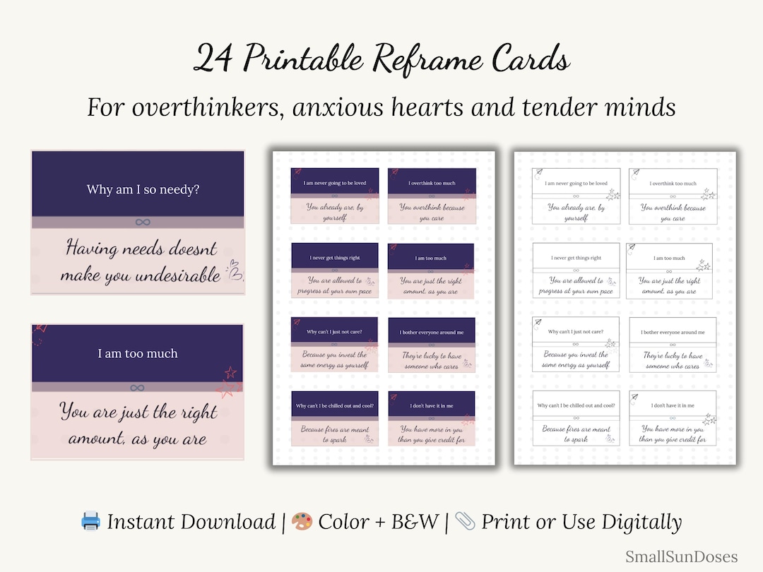 Reframe Cards Printable Affirmation Cards for Overthinkers: Gentle Anxiety Relief ...