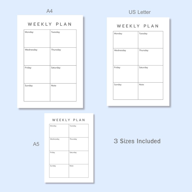 Weekly Planner Printable PDF, Minimalundated Planner, A4 A5 US Letter ...
