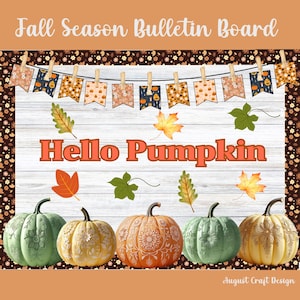 Hello Pumpkin Fall Bulletin Board Kit | Autumn Classroom Decor | Printable Fall Banner & Pumpkins