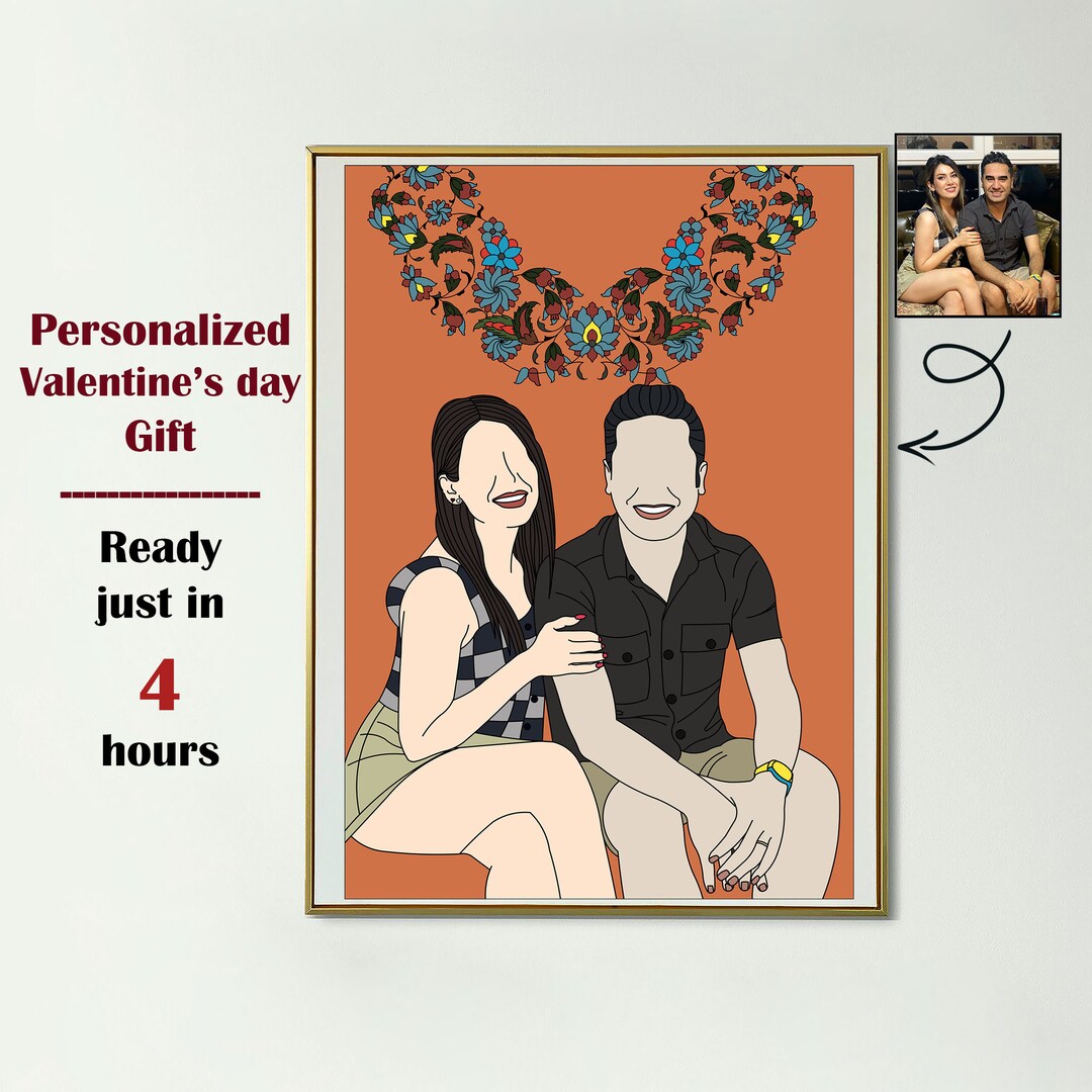Sweet Gift for Valentine's Day, Custom Couple Portrait From Photo