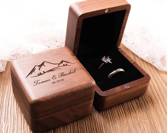 Personalized Walnut Wood Ring Box, Engraved Wedding Proposal