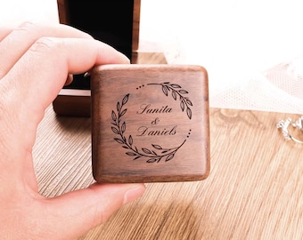 Personalized Walnut Wedding Ring Box, Engraved Engagement Ring Holder