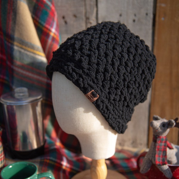 Black Crochet Toboggan // Crochet Beanie // Handmade Beanie // Crocheted Hat // Beanie // Crochet // Toboggan