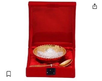 Preserve Traditions Introducing our elegant two-tone Plated Bowl with Golden spoon. Great for Wedding Favors, Shaadi, Haldi, Eid, Diwali.