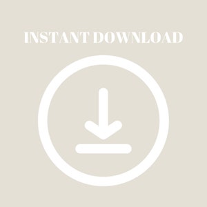 May include: White circle with a white arrow pointing down and a white line below the arrow. The text "INSTANT DOWNLOAD" is above the circle.