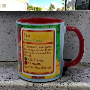 Mug Stardew Valley, cadeau Stardew Valley, tasse ferme Stardew Valley, tasse à thé Stardew Valley, statistiques sur le thé, tasse à thé, amateur de Stardew Valley, Stardew,