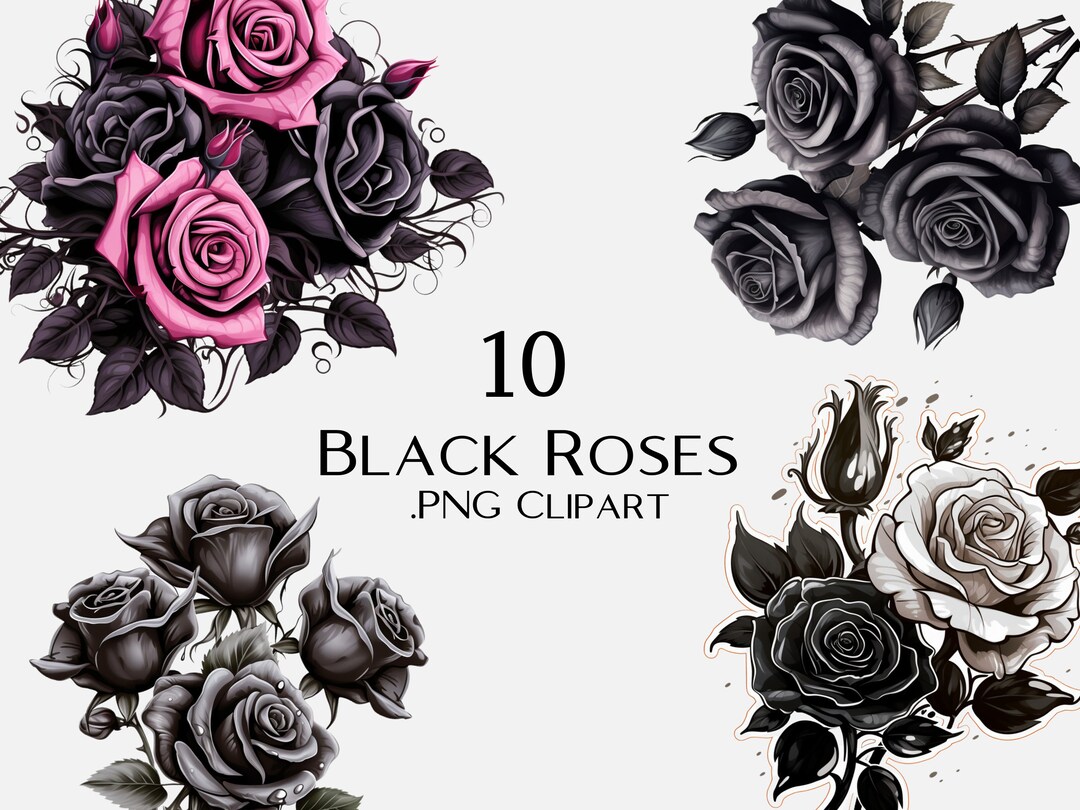 Black Rose Clipart Set 10 PNG Digital Flowers Gothic Etsy