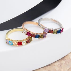Princess Shaped Birthstone Ring, Custom Made Birthstone Rings, Family Birthstone Ring For Mothers, Gift For Grandmas, Gifts For Mother&#39;s Day