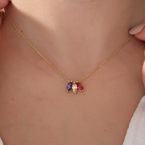 14K Gold Custom Made Birthstone Necklace, Silver Family Birthstone Necklace For Mothers, Personalized Birthday Gifts, Gifts For Mother&#39;s Day