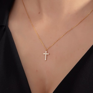 14K Gold Zircon Diamond Cross Necklace, Gift For Mothers, Gold Plated Cross Pendant, Silver Cross Necklace For Women, Gifts For Mother&#39;s Day