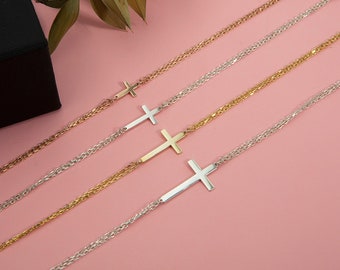 Sierlijke 14K gouden kruisarmband, religieuze sieraden van sterlingzilver