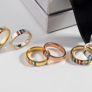 Custom Birthstone Baguette Ring, Personalized Jewelry, Family Birthstone Rings For Mothers, Meaningful Gifts For Mom, Gifts For Mother's Day