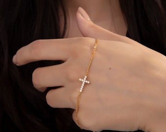 18K Gold Diamond Cross Bracelets, Zircon Diamond Cross Bracelet, Sterling Silver Crucifix Bracelet, Gifts For Women, Gifts For Mother's Day