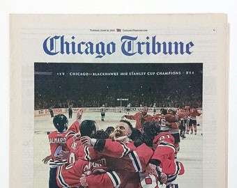 Chicago Blackhawks - 2015 Stanley Cup Title - The Chicago Tribune - "HAT TRICK!" - Sealed and Front Cover Sports Authenticated