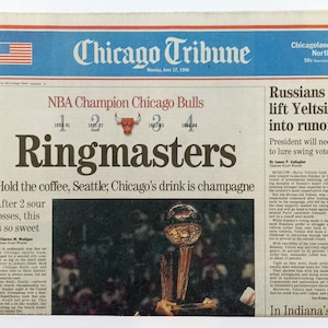 Chicago Bulls - Titolo NBA 1996 - The Chicago Tribune - "Ringmasters" - Sigillato e autenticato sulla copertina sportiva