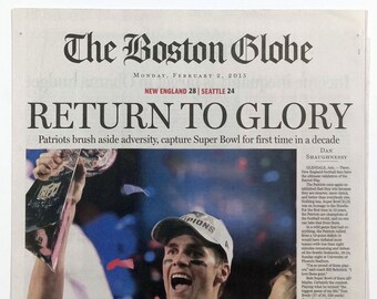 New England Patriots - 2015 NFL Super Bowl Title - The Boston Globe - "Return to Glory" - Sealed and Front Cover Sports Authenticated
