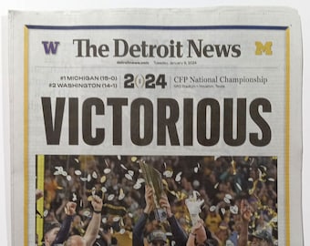 Michigan Wolverines - 2024 NCAA Football Champions - The Detroit News - "VICTORIOUS" - Sealed and Front Cover Sports Authenticated