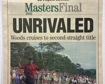 Tiger Woods - 2002 Masters Golf Championship - The Augusta Chronicle - "UNRIVALED" - 4/15/2002 - Sealed and Front Cover Sports Authenticated