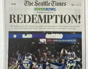 Seattle Seahawks - 2026 NFL Super Bowl Champions - The Seattle Times - "REDEMPTION!" - Sealed and Front Cover Sports Authenticated