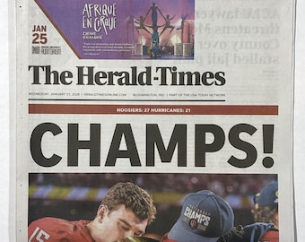Indiana Hoosiers - Título de Fútbol Americano BCS de la NCAA 2026 - Bloomington Herald Times - "¡Campeones!" - Sellado, portada con certificación deportiva