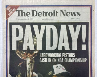 Detroit Pistons - 2004 NBA Champions - The Detroit News - "PAYDAY!" - Sealed and Front Cover Sports Authenticated