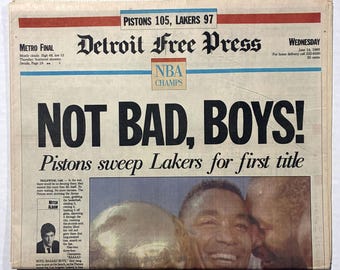 Detroit Pistons - 1989 NBA Champions - The Detroit Free Press Newspaper - "Not Bad Boys!" - Sealed and Front Cover Sports Authenticated