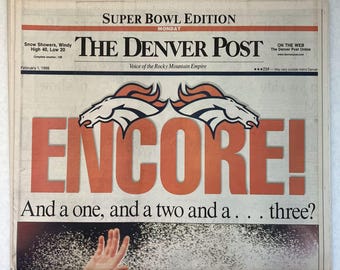 Denver Broncos - 1999 NFL Super Bowl Title - The Denver Post - "ENCORE" - Sealed and Front Cover Sports Authenticated