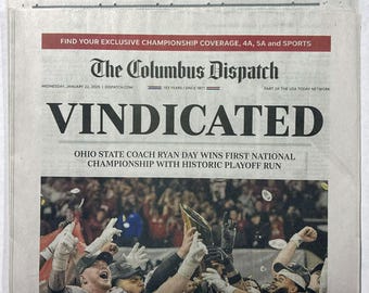 Ohio State Buckeyes - 2025 NCAA BCS Football Title - The Columbus Dispatch - "VINDICATED" - Sealed and Front Cover Sports Authenticated