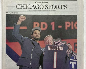 Chicago Bears - Caleb Williams drafted # 1 Overall - Chicago Tribune - "Monster Moment" - Sealed, Front Cover Sports Authenticated