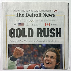 USA Olympic Hockey - 2026 Gold Medal- The Detroit News - "GOLD RUSH" - Sealed and Front Cover Sports Authenticated