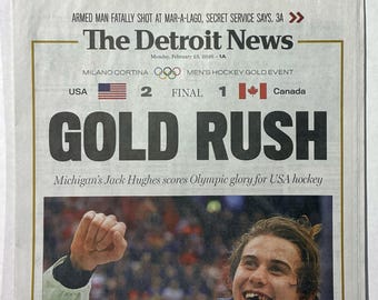 USA Olympic Hockey - 2026 Gold Medal- The Detroit News - "GOLD RUSH" - Sealed and Front Cover Sports Authenticated