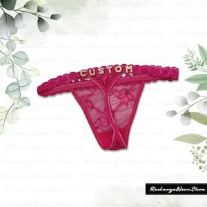 Personalised Name Thong, Custom Lace Thongs With Jewelry Crystal Letter Name For Her, Custom Name Thong, Honymoon Gift for Girlfriend, Wife Pink