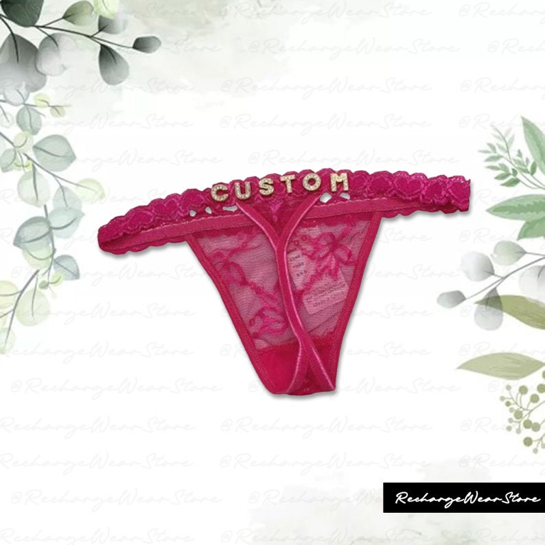 Personalised Name Thong, Custom Lace Thongs With Jewelry Crystal Letter Name For Her, Custom Name Thong, Honymoon Gift for Girlfriend, Wife Pink