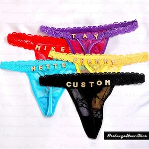 Custom Lace Thongs With Jewelry Crystal Letter Name for Her image 3