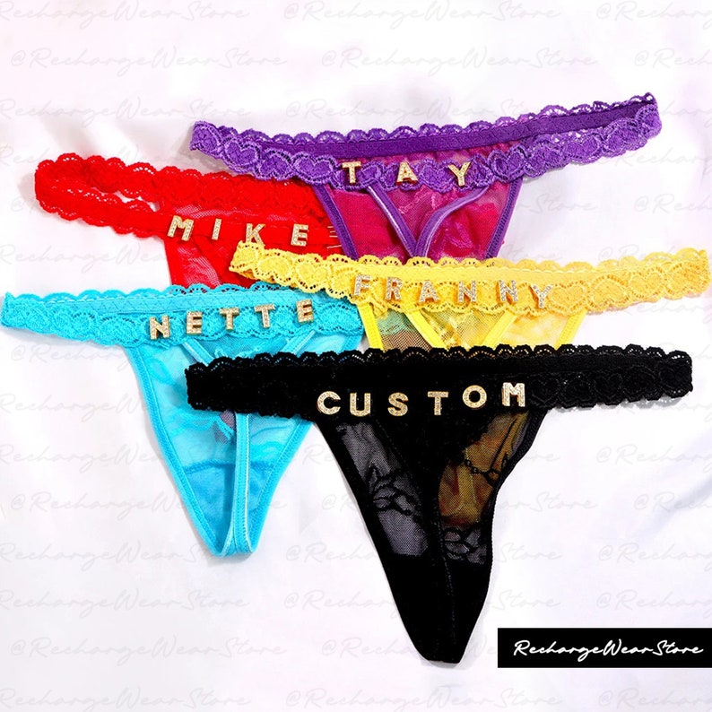 Custom Lace Thongs With Jewelry Crystal Letter Name for Her image 3