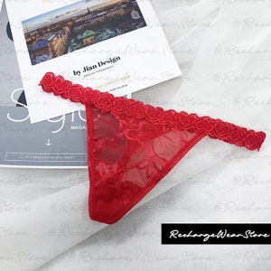 Custom Lace Thongs With Jewelry Crystal Letter Name for Her Red
