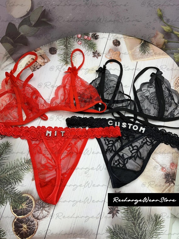 Customize Name Bra Thong, Personalized Lace Bra Thong, Perfect Couple Gift,  Anniversary Gift, Bridesmaid Gift, Custom Lingerie Set 