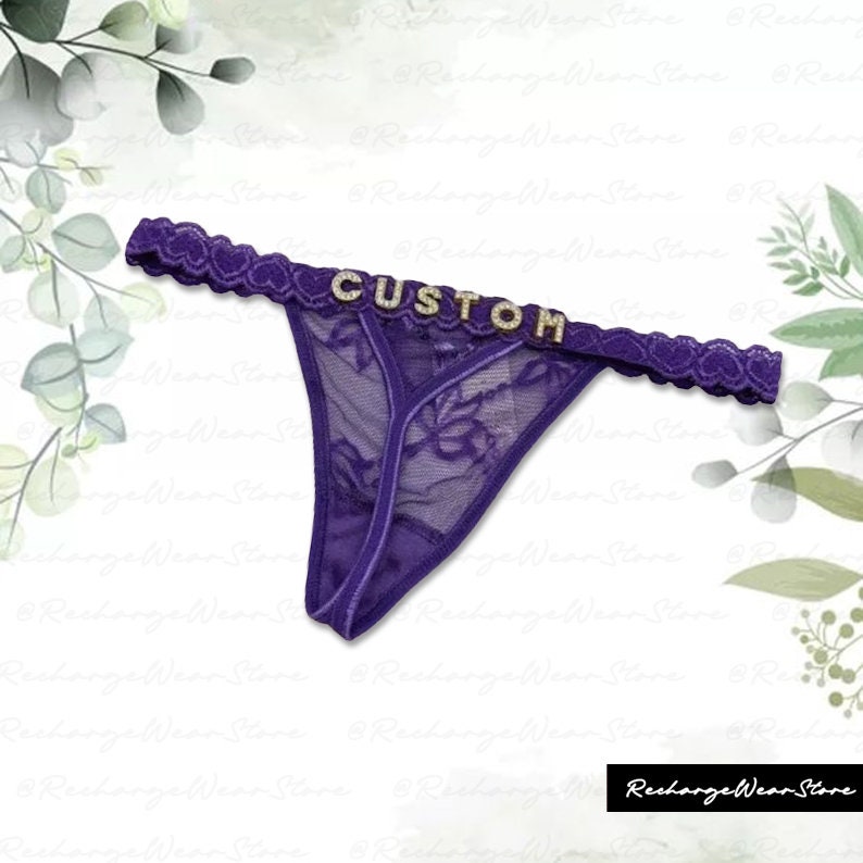 Gepersonaliseerde naam Thong, aangepaste Lace Thongs met sieraden Crystal Letter naam voor haar, aangepaste naam Thong, Honymoon cadeau voor vriendin, vrouw afbeelding 6