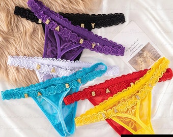 Aangepaste Lace Thongs met sieraden Crystal Letter naam voor haar