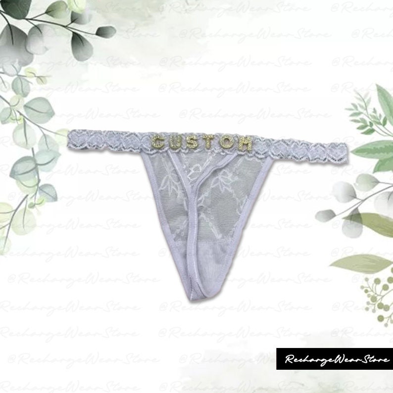 Gepersonaliseerde naam Thong, aangepaste Lace Thongs met sieraden Crystal Letter naam voor haar, aangepaste naam Thong, Honymoon cadeau voor vriendin, vrouw afbeelding 7