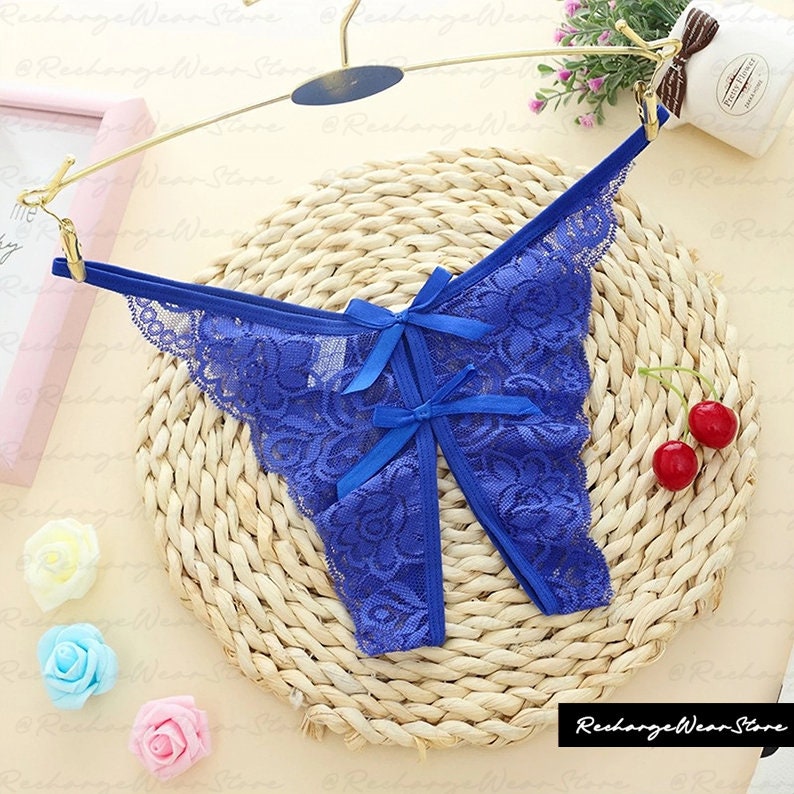 String avec nom personnalisé, string en dentelle personnalisé, string en dentelle de mariée, culotte de mariée, cadeau de mariage, lingerie lune de miel, lingerie de mariée, entrejambe Blue