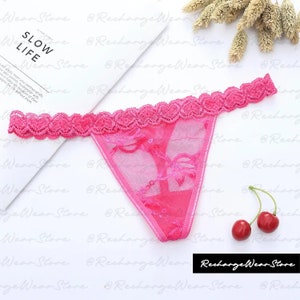 Custom Lace Thongs With Jewelry Crystal Letter Name for Her Pink