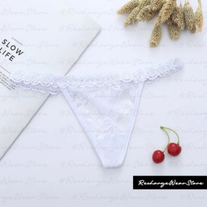 Custom Lace Thongs With Jewelry Crystal Letter Name for Her White