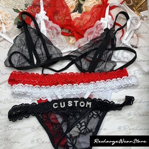 String de soutien-gorge prénom personnalisé, String de soutien-gorge personnalisé en dentelle, Cadeau parfait pour couple, Cadeau d'anniversaire, Cadeau de demoiselle d'honneur, Ensemble de lingerie personnalisé image 2