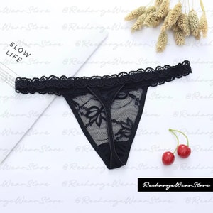 Custom Lace Thongs With Jewelry Crystal Letter Name for Her Black